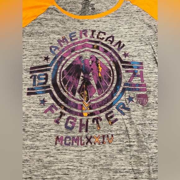 American Fighter 1974 3/4 length sleeve shirt Large fitted women’s style orange - Picture 3 of 6